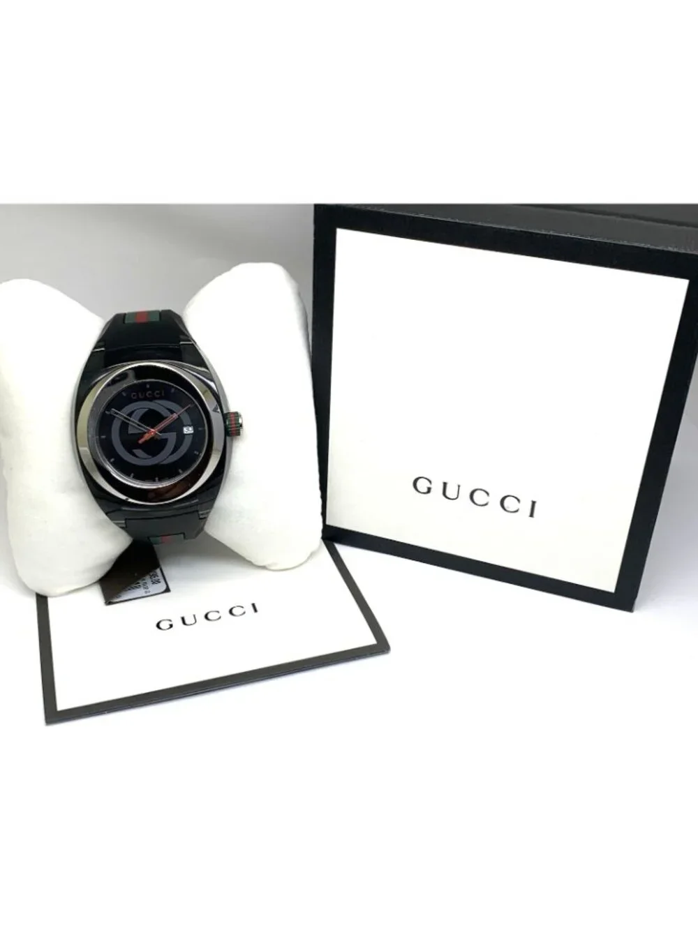 GUCCI Men's Watch YA137101 Sync Swiss Quartz Black Rubber Band 46mm